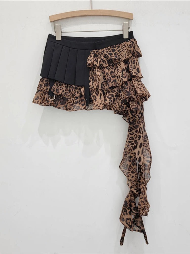 LELINA Leopard Frill Pleat Skort