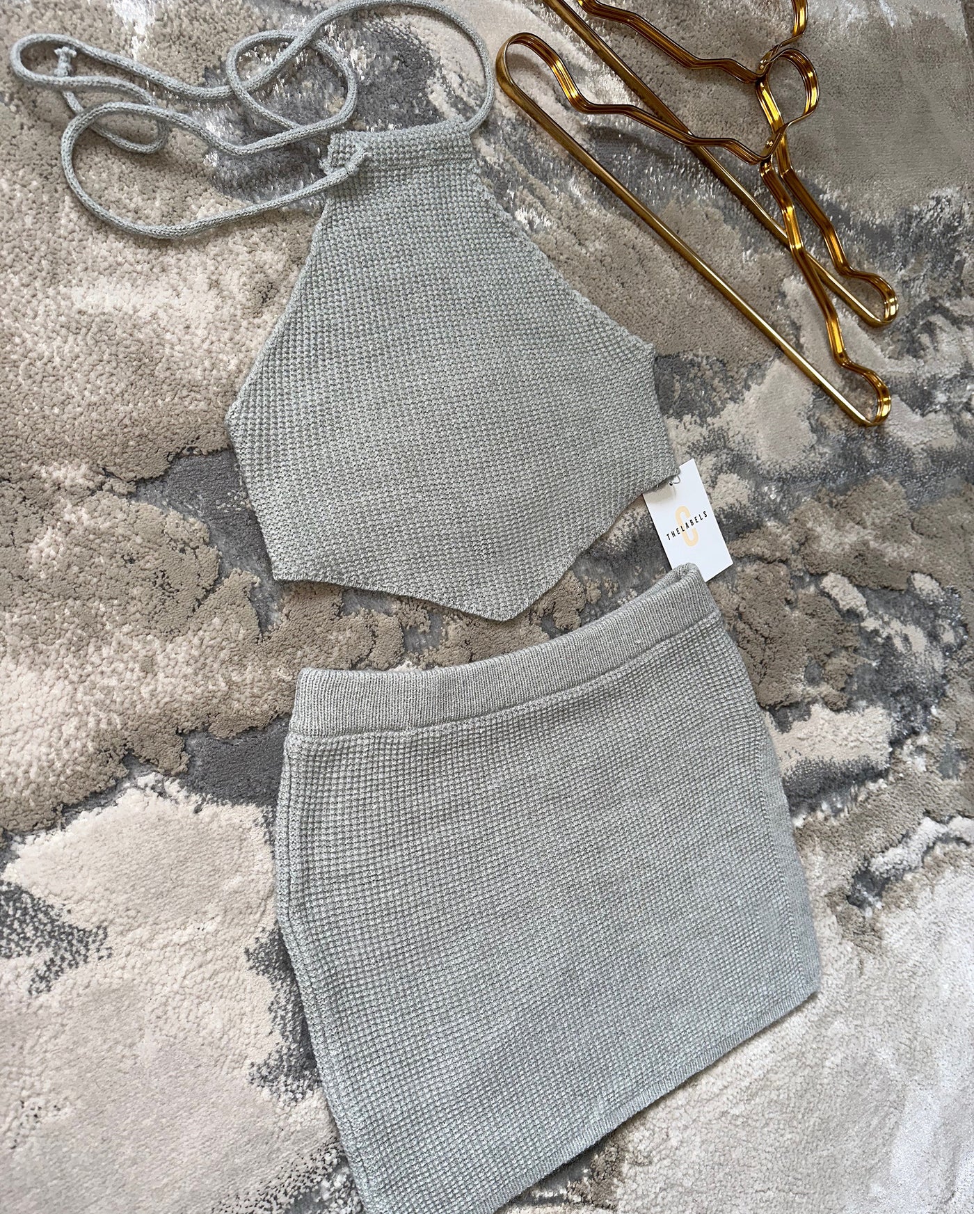 LORI Knit Halterneck Split Detail Two Piece Grey