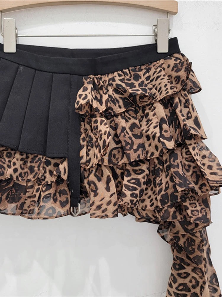 LELINA Leopard Frill Pleat Skort