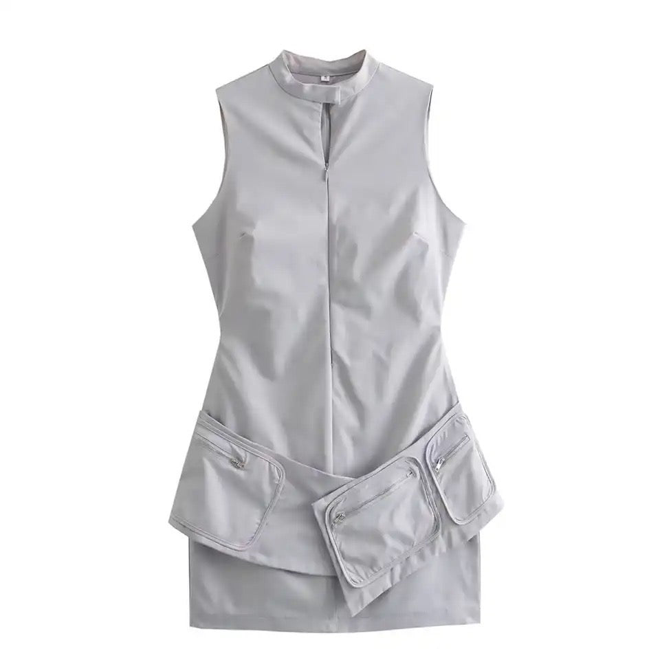 KARIS Cargo Pocket Dress Grey