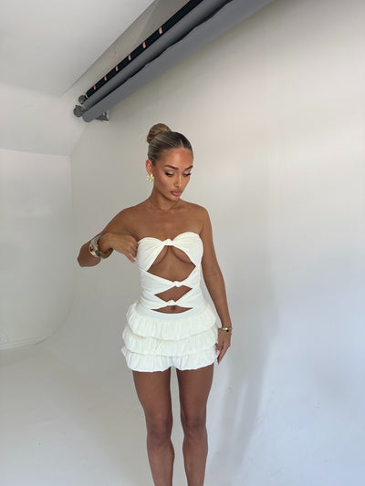 ARABELLA Knot Cut Out Detail Frill Shorts Two Piece White