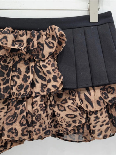 LELINA Leopard Frill Pleat Skort