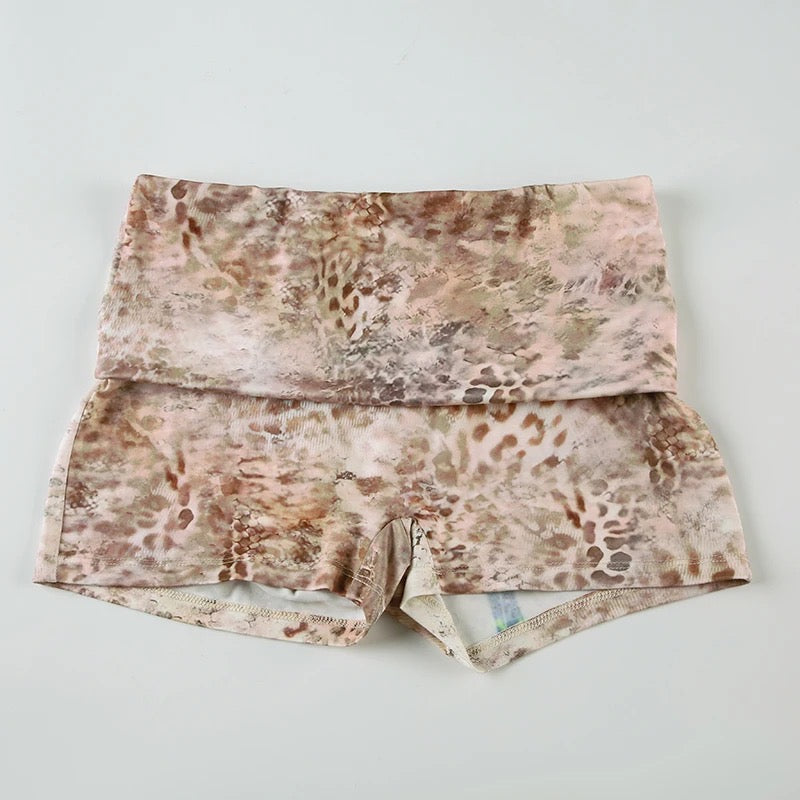 LENA Exotic Print Fold Over Shorts Dusty Pink Two Piece