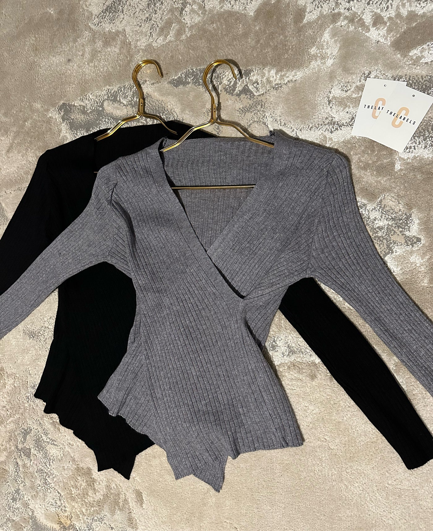 CLEO Crossover Knit Top Grey