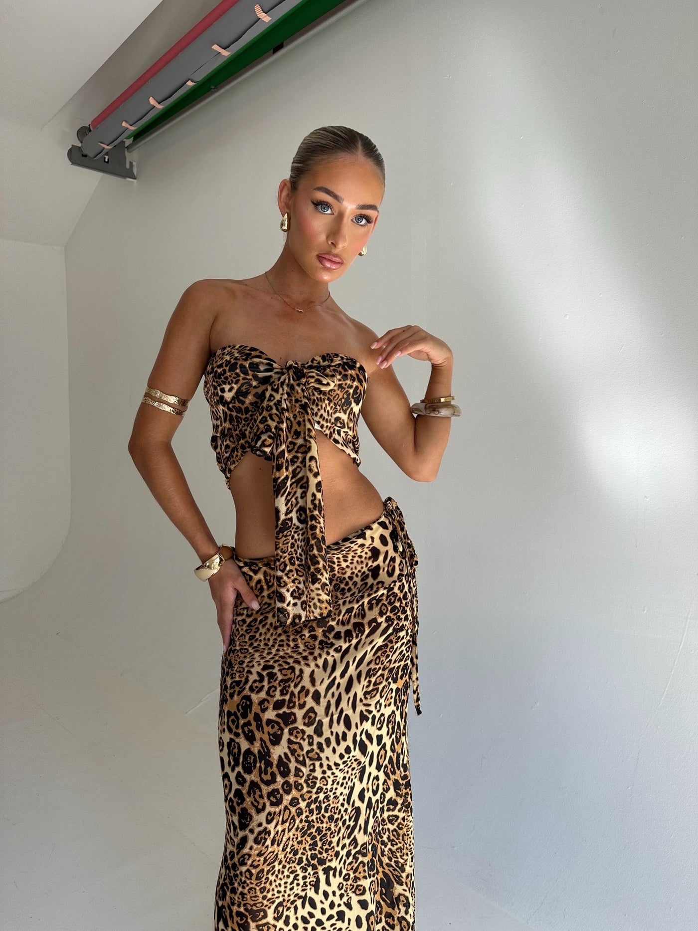 VENICE Leopard Mesh Tie Detail Two Piece