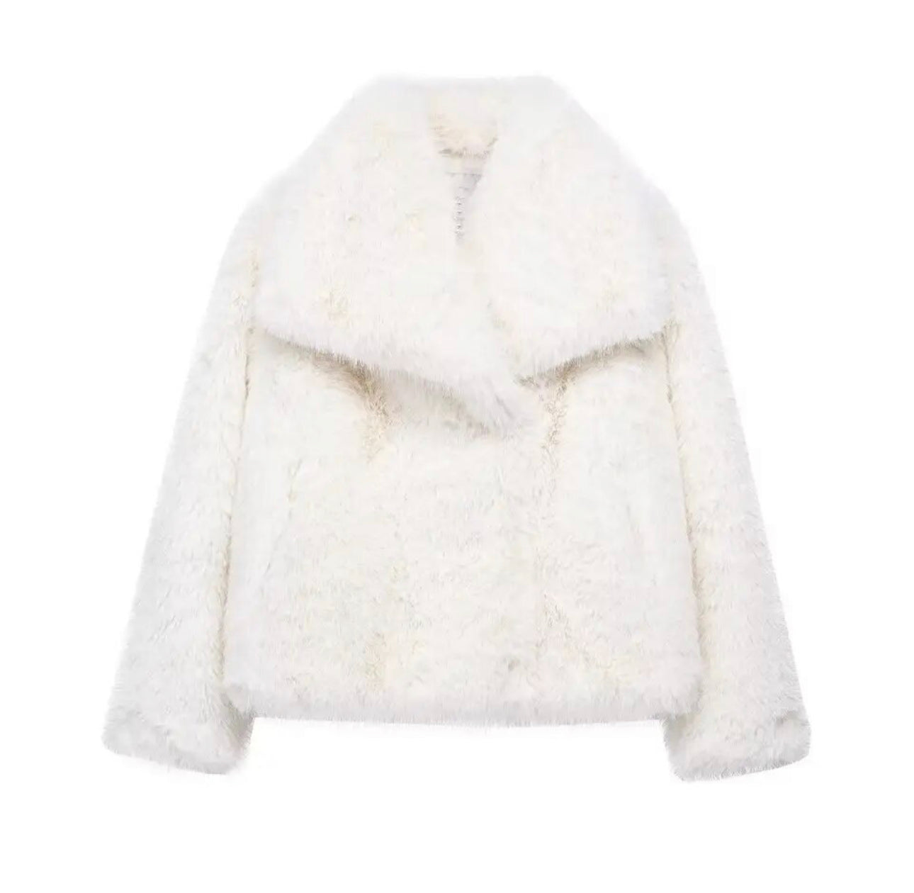 ZEYNA Luxury Faux Fur Collar Coat White