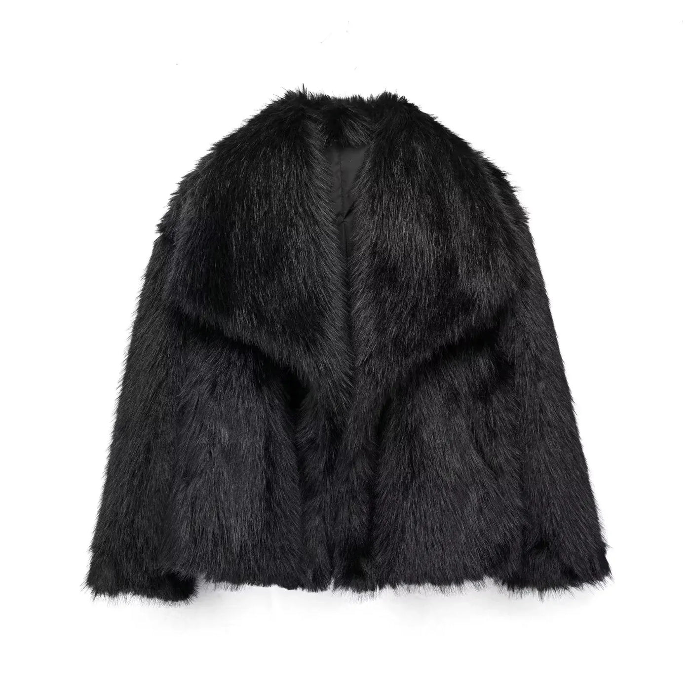 ZEYNA Luxury Faux Fur Collar Coat Black