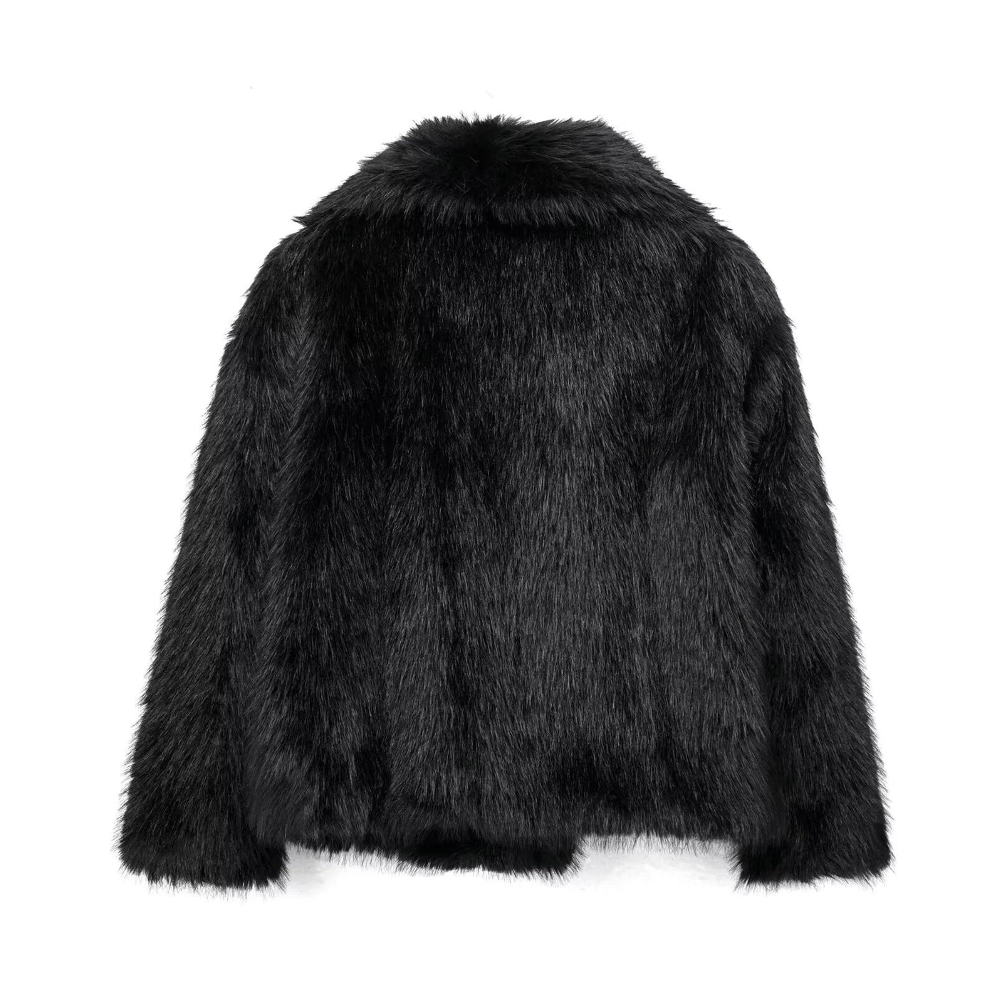 ZEYNA Luxury Faux Fur Collar Coat Black