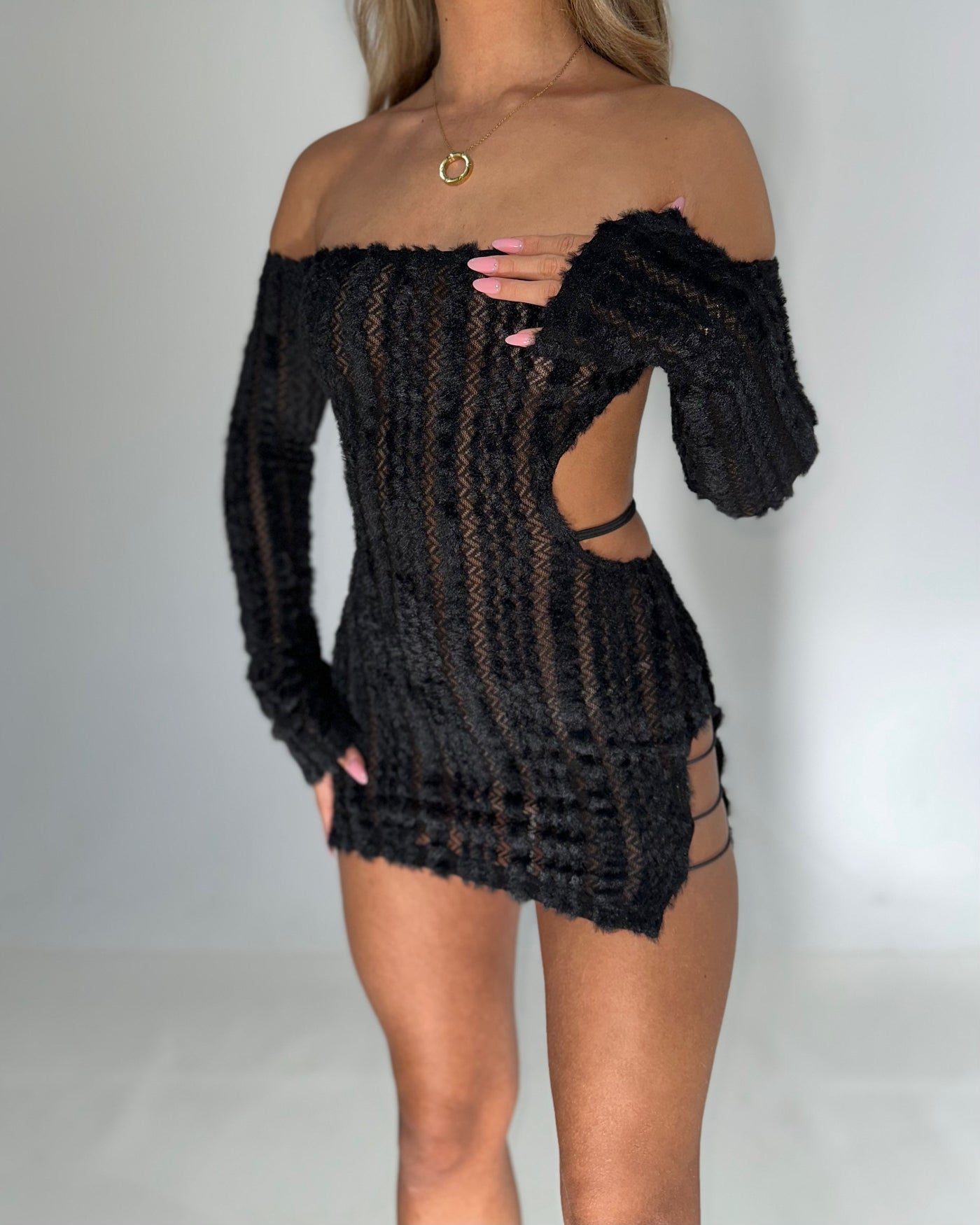 MUSE Fluffy Cut Out Mini Dress