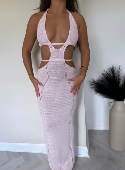 JAYLEN Crochet Cut Out Maxi Dress Pink