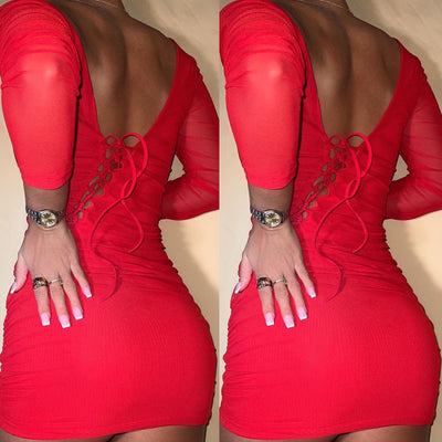 REMI Red Mesh Double Layer Asymmetric Mini Dress