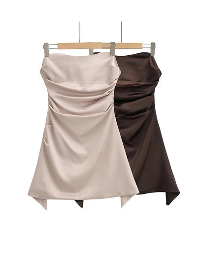CILIAN Corset Style Strapless Satin Mini Dress Silver Nude