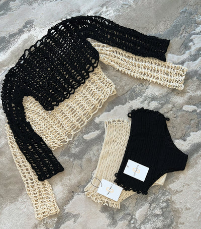 CELINI Crochet Knit Two Piece Black