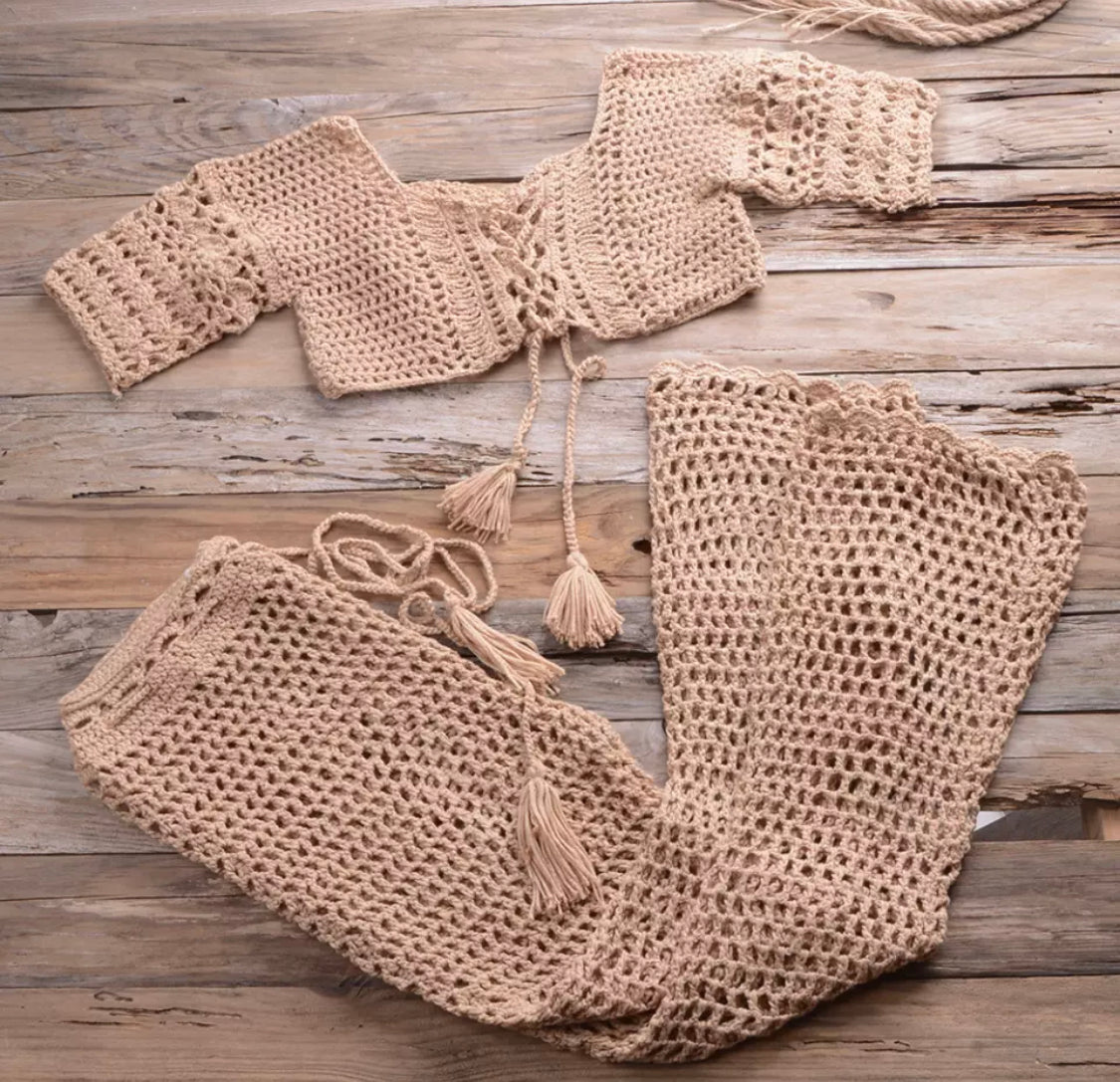 DELILAH Handmade Crochet Beach Set Tan